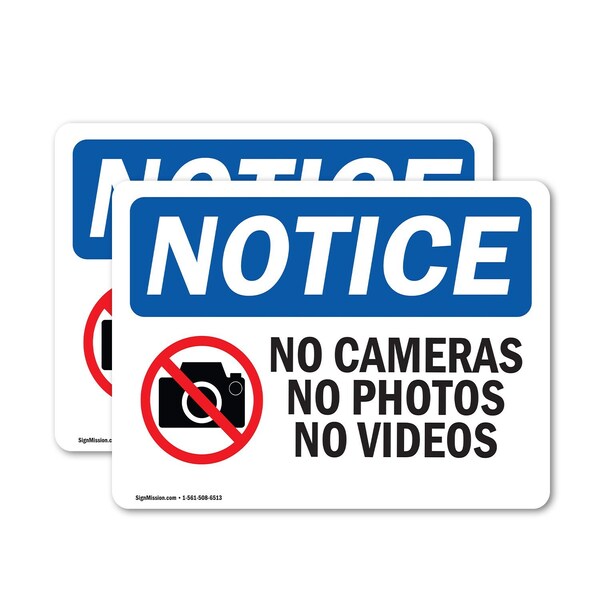 Signmission No Cameras No Photos No Videos Sign With Symbol, 10 in W x Rectangle, Vinyl Decal OS-2PACK-NS-D-710-L-14402 - main